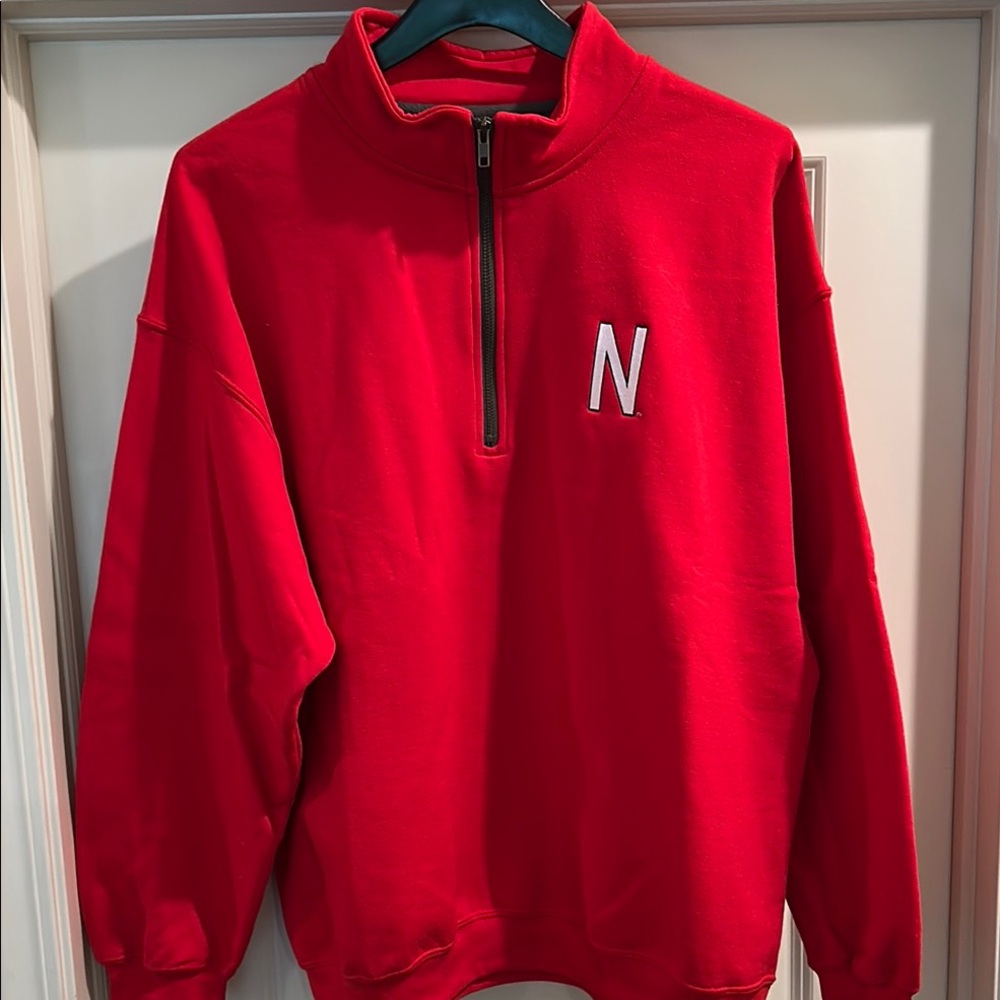 Red Nebraska Block “N”Quarter-Zip Sweater